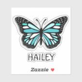 Hübscher Blauer Schmetterling und Name Personalisi Aufkleber (Blatt)