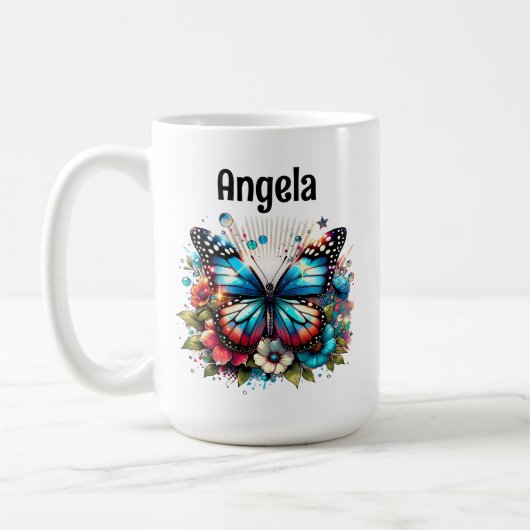 Hübscher Blauer Schmetterling und Personalisierte Kaffeetasse (Links)