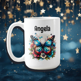 Hübscher Blauer Schmetterling und Personalisierte  Kaffeetasse