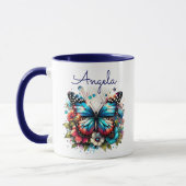Hübscher Blauer Schmetterling und Personalisierte  Tasse (Links)