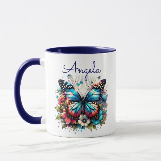 Hübscher Blauer Schmetterling und Personalisierte  Tasse (Links)