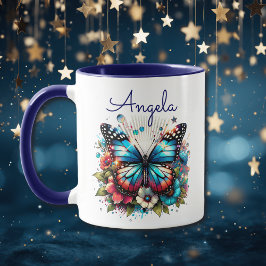 Hübscher Blauer Schmetterling und Personalisierte  Tasse