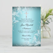 Hübscher Blauer Schmetterling und Taufe Einladung (Stehend Vorderseite)