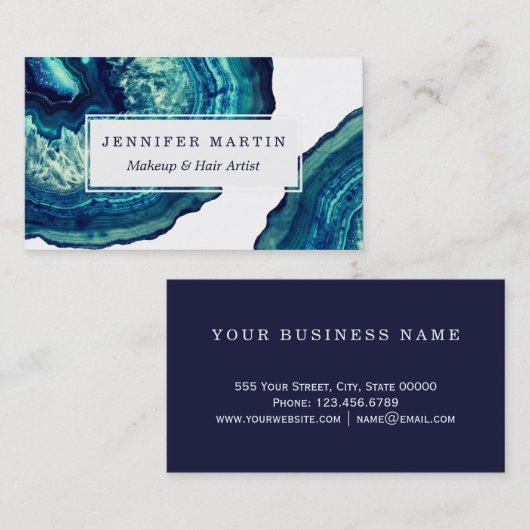 Hübscher blauer und aquamariner Achat Geode Stein Visitenkarte (Vorne/Hinten)