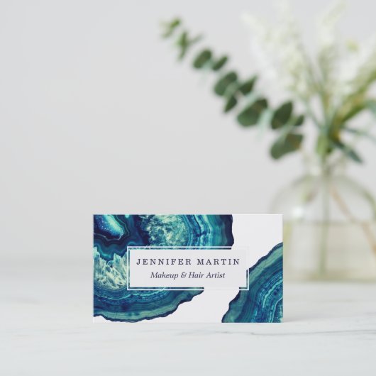 Hübscher blauer und aquamariner Achat Geode Stein Visitenkarte (Stehend Vorderseite)