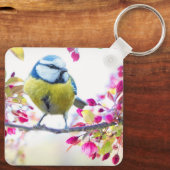 Hübscher Blauer und Gelber Bird auf einem Zweig-Ga Schlüsselanhänger (Rückseite)
