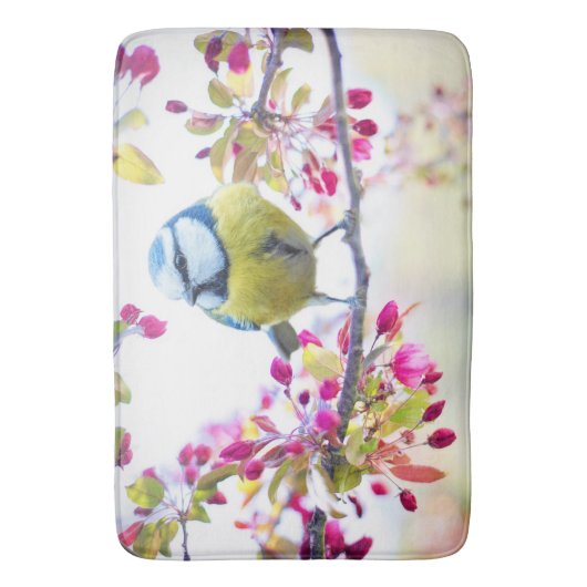 Hübscher Blauer und Gelber Bird auf einem Zweigbil Badematte (Vorderseite Vertikal)