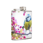 Hübscher Blauer und Gelber Bird auf einem Zweigbil Flachmann (Rechts)