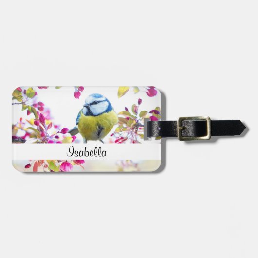 Hübscher Blauer und Gelber Bird auf einem Zweigbil Gepäckanhänger (Vorderseite horizontal)