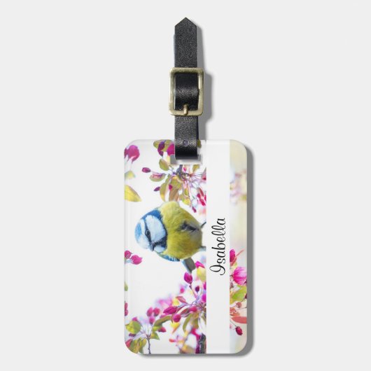 Hübscher Blauer und Gelber Bird auf einem Zweigbil Gepäckanhänger (Vorderseite vertikal)
