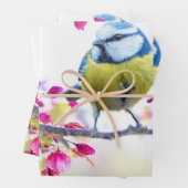 Hübscher Blauer und Gelber Bird auf einem Zweigbil Geschenkpapier Set (Beispiel)
