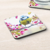 Hübscher Blauer und Gelber Bird auf einem Zweigbil Getränkeuntersetzer (Linke Seite)