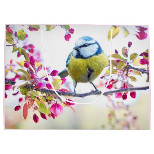 Hübscher Blauer und Gelber Bird auf einem Zweigbil Große Geschenktüte (Rückseite)