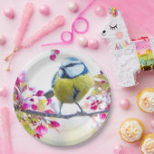 Hübscher Blauer und Gelber Bird auf einem Zweigbil Pappteller (Party)