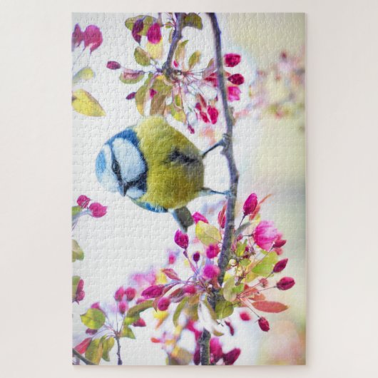 Hübscher Blauer und Gelber Bird auf einem Zweigbil Puzzle (Vertikal)