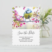 Hübscher Blauer und Gelber Bird auf einem Zweigbil Save The Date (Stehend Vorderseite)