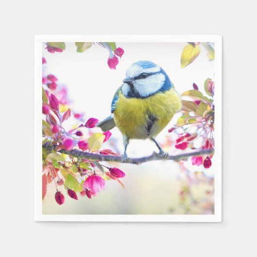 Hübscher Blauer und Gelber Bird auf einem Zweigbil Serviette (Vorderseite)