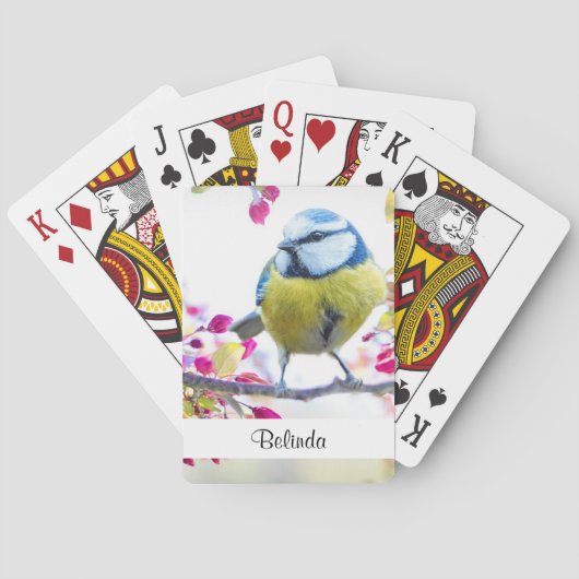 Hübscher Blauer und Gelber Bird auf einem Zweigbil Spielkarten (Rückseite)