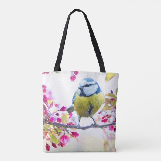 Hübscher Blauer und Gelber Bird auf einem Zweigbil Tasche (Rückseite)