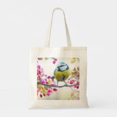 Hübscher Blauer und Gelber Bird auf einem Zweigbil Tragetasche (Rückseite)