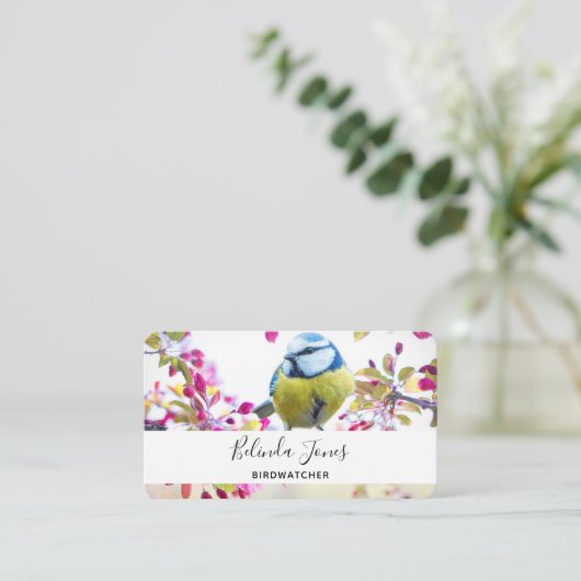 Hübscher Blauer und Gelber Bird auf einem Zweigbil Visitenkarte (Stehend Vorderseite)