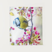 Hübscher Blauer und Gelber Bird auf einem Zweigbil Wandteppich (Vorderseite)