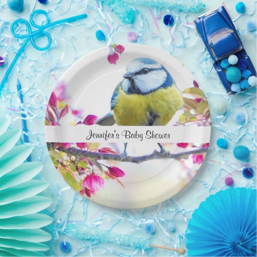 Hübscher Blauer und Gelber Bird auf einer Zweig-Ba Pappteller (Party)