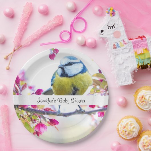 Hübscher Blauer und Gelber Bird auf einer Zweig-Ba Pappteller (Party)