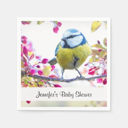 Hübscher Blauer und Gelber Bird auf einer Zweig-Ba Serviette (Vorderseite)