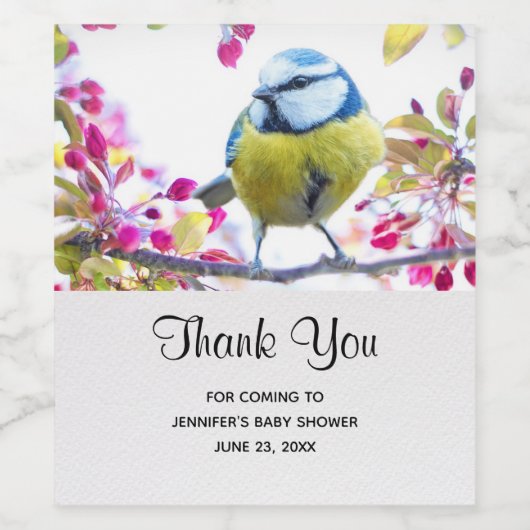 Hübscher Blauer und Gelber Bird auf einer Zweig-Ba Weinetikett (Einzelnes Label)