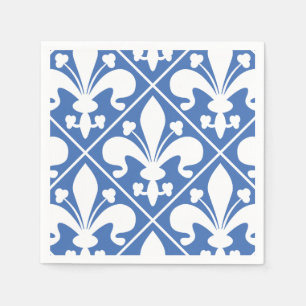 Hübscher blauer und weißer French Fleur de Lys Serviette