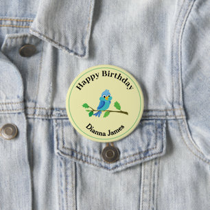 Hübscher blauer Vogel Geburtstags-Rund-Pin Button