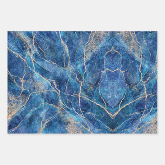 Hübscher Blaugoldmarmor Geschenkpapier Set (Vorderseite 3)