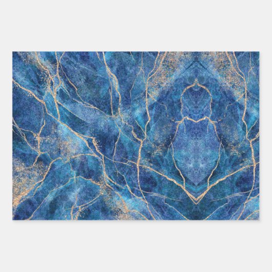 Hübscher Blaugoldmarmor Geschenkpapier Set (Vorderseite)