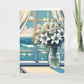 Hübscher Blick auf den Ozean und Vase von Blume zu Karte (Vorderseite)