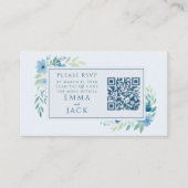 Hübscher Blue Floral Wedding RSVP QR Code Begleitkarte (Vorderseite)