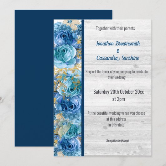 Hübscher BLUE RUSTIC WEDD NAVY Einladung (Vorne/Hinten)
