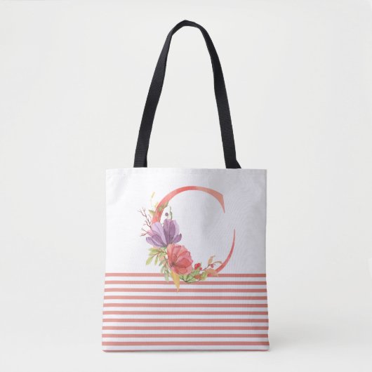 Hübscher Blumenbuchstabe "C" rosa Streifen Tasche (Vorderseite)