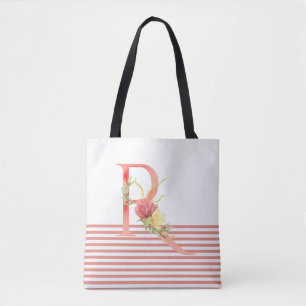 Hübscher Blumenbuchstabe "R" Rosa Streifen Tasche