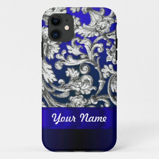 Hübscher Blumendamast in blau Case-Mate iPhone Hülle (Rückseite)