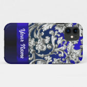 Hübscher Blumendamast in blau Case-Mate iPhone Hülle (Rückseite (Horizontal))
