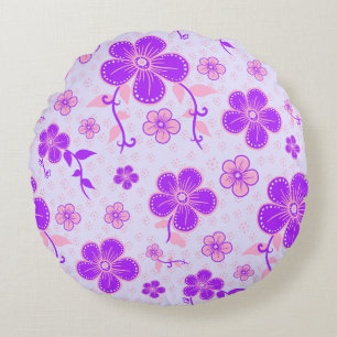 Hübscher Blumendruck Lila und rosa am Lavendel Rundes Kissen