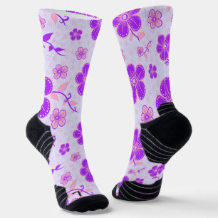 Hübscher Blumendruck Lila und rosa am Lavendel Socken