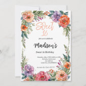 Hübscher, blumenfarbener Bogen Sweet 16 Einladung (Vorderseite)