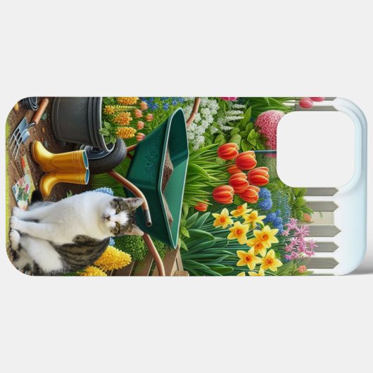 Hübscher Blumengarten mit Katze Case-Mate iPhone Hülle (Rückseite (Horizontal))