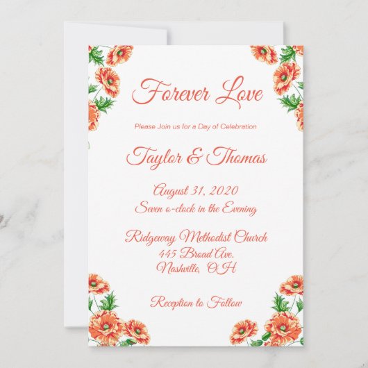 Hübscher Blumenpfirsiche | Orange Script Wedding Einladung (Vorderseite)