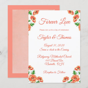 Hübscher Blumenpfirsiche Orange Script Wedding Einladung