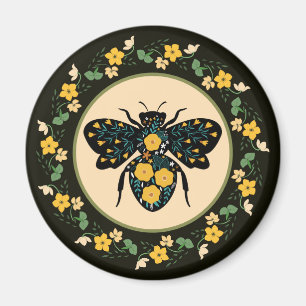 Hübscher Blumenrahmen geblümte Biene Magnet
