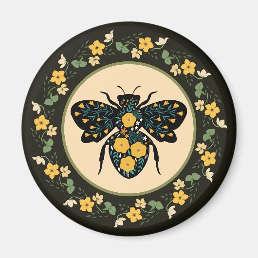 Hübscher Blumenrahmen geblümte Biene Magnet (Vorne)