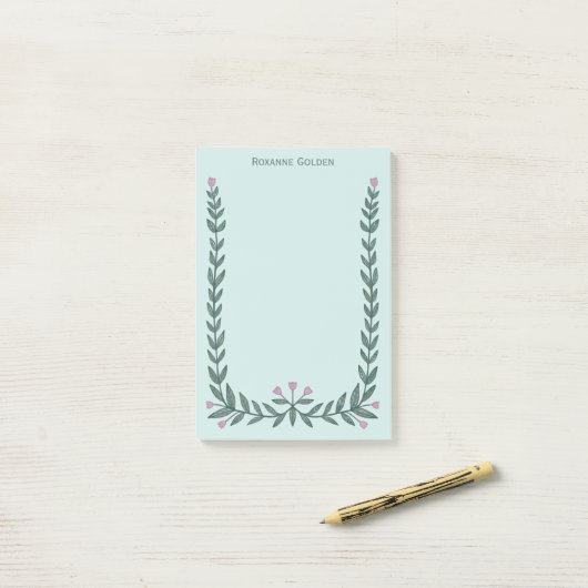 Hübscher Blumenrahmen INDIVIDUELLE NAME Notepad Post-it Klebezettel (Auf Schreibtisch)